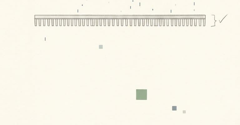 Abstract art of dense data marks thinning through three sieve bars, with almost nothing remaining below