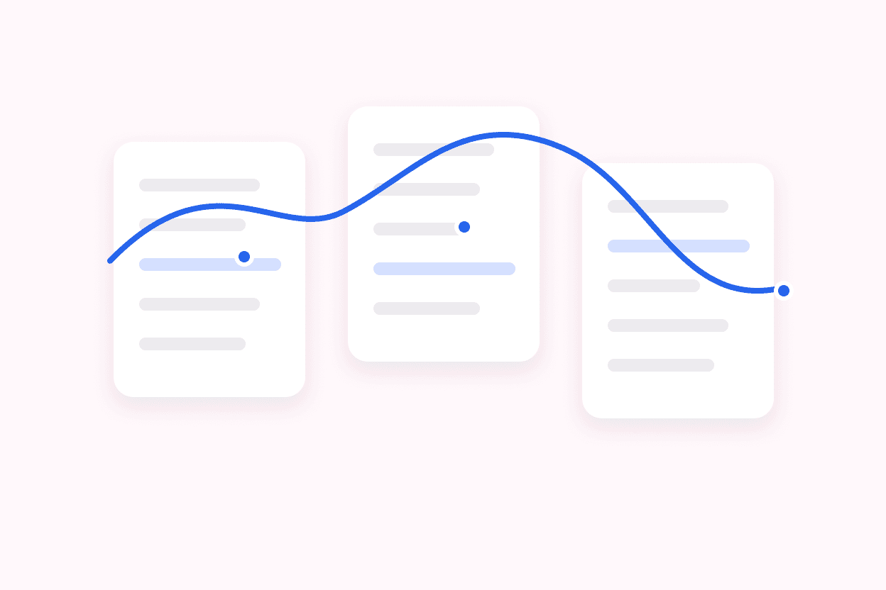 Illustration of three document pages joined by a single blue thread through their highlighted lines